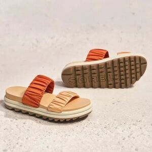 WOMEN'S SOREL X PRANA ROAMING TWO STRAP SLIDE SANDAL Faded Spark Desert Sun 8.5